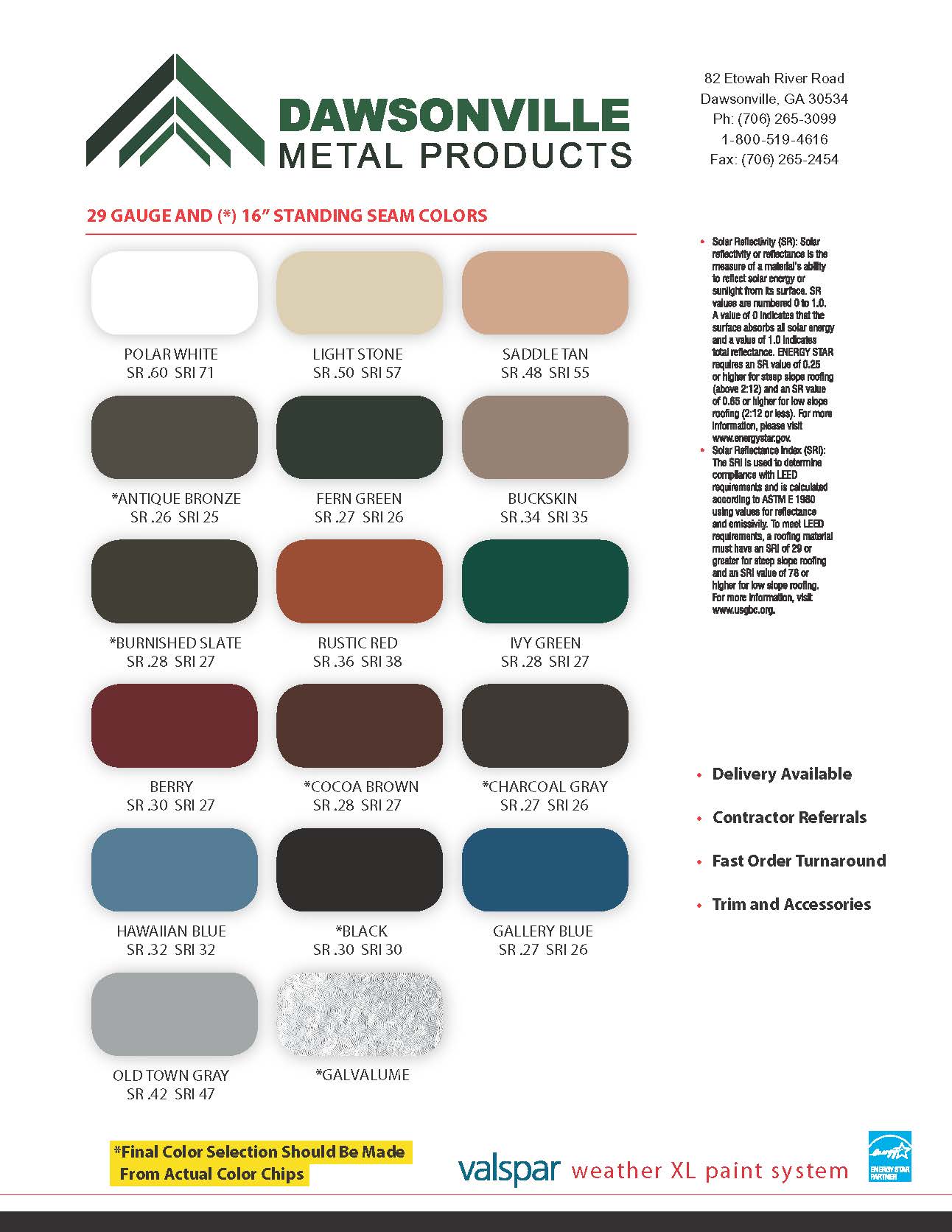 Color Chart Your Metal Roofing Specialist